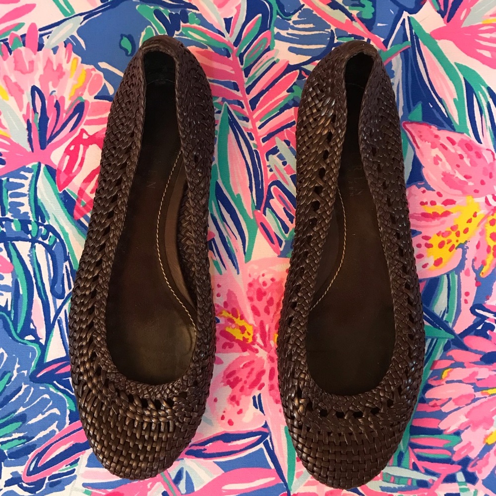 Ralph Lauren Dark Brown Basket Weave Flats | 8